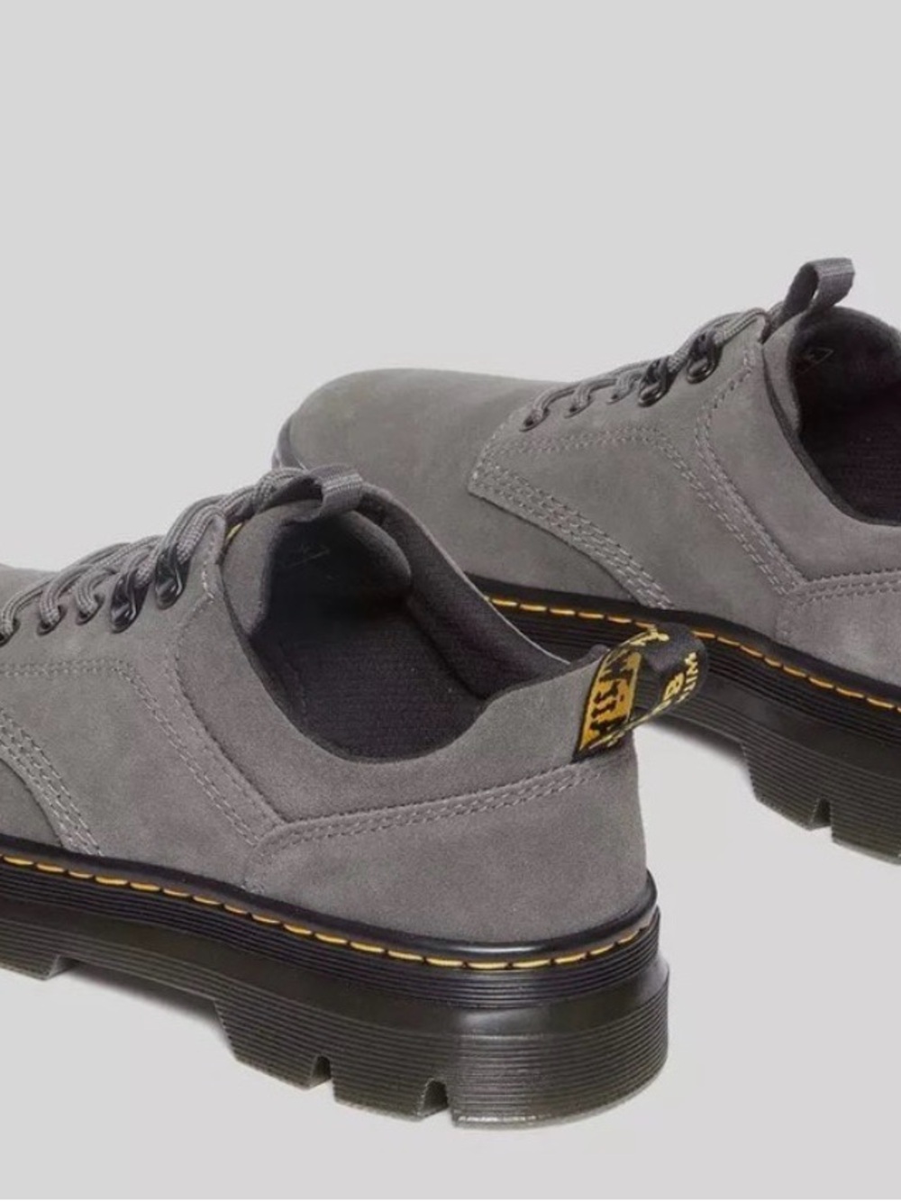 Dr. Martens Gray Suede Lace-Up Lug Sole Boots with Yellow Stitching woman’s 8 - Picture 4 of 9